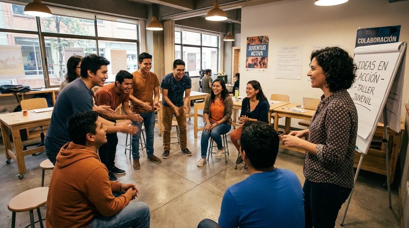 Jóvenes participando en taller de liderazgo NEXO - habilidades para conseguir empleo